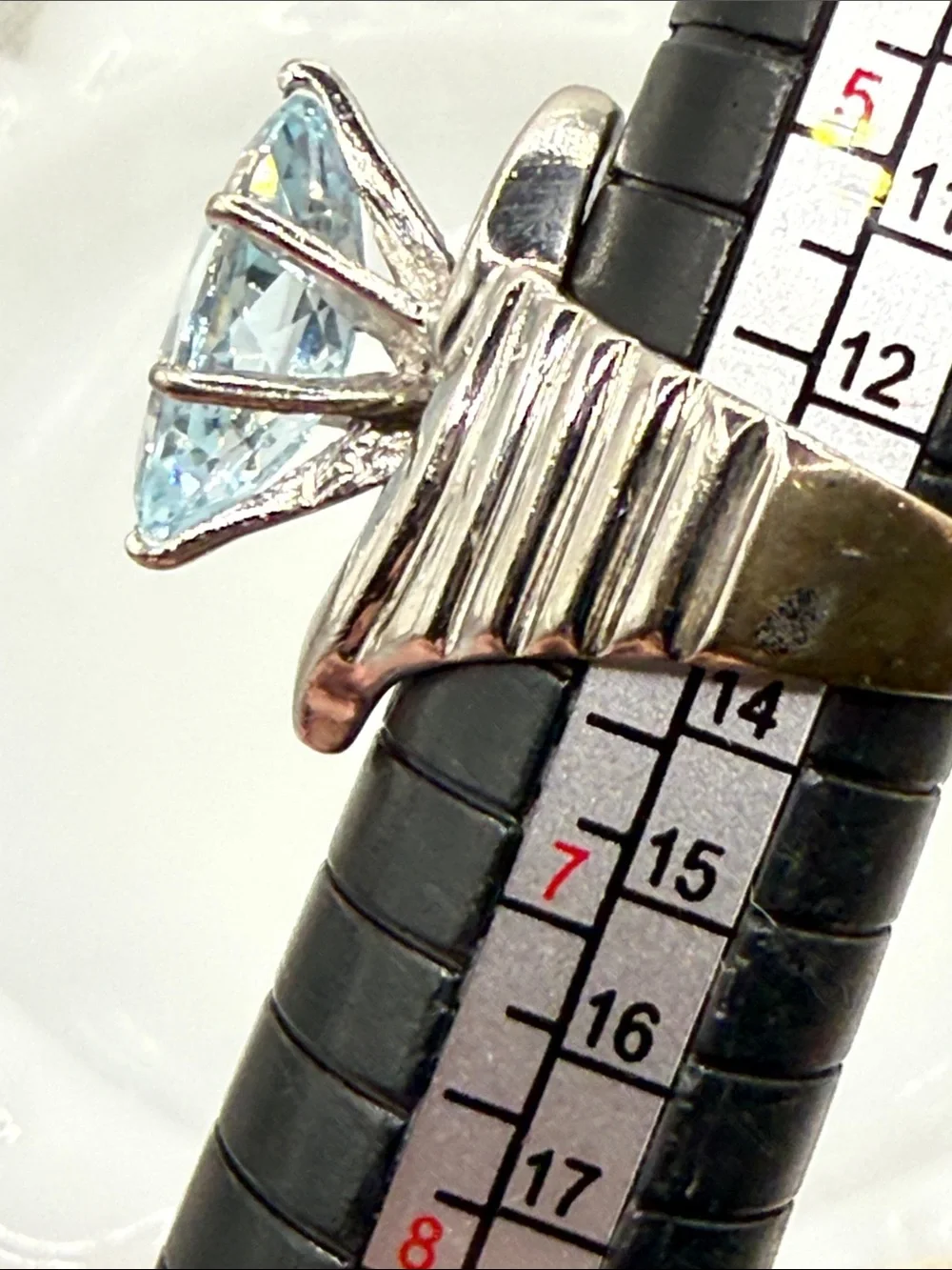 Incredible vintage modernist Silver Ring Blue Marquise Topaz tests sapphire Sz 6